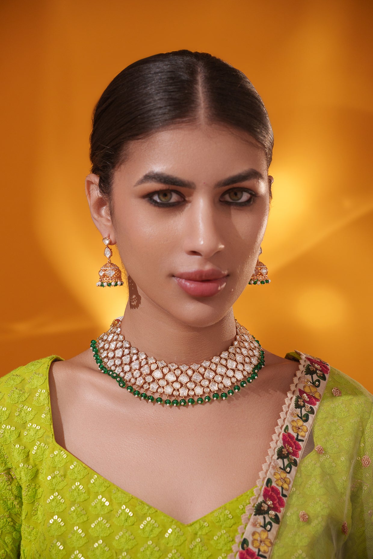 Stylish and classic kundan necklace set with matching earrings