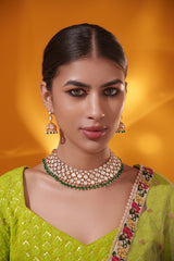 Stylish and classic kundan necklace set with matching earrings