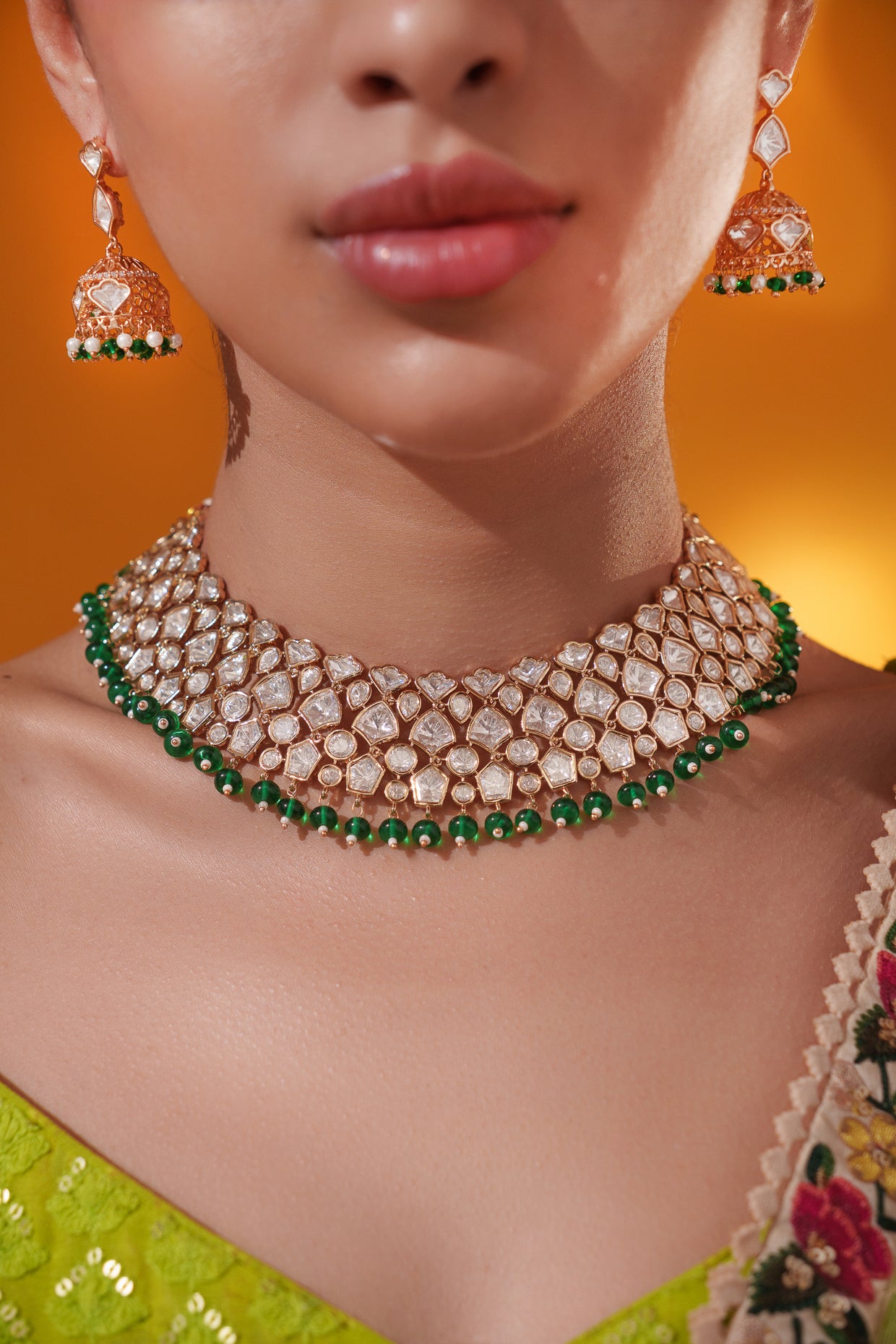 Stylish and classic kundan necklace set with matching earrings