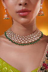 Stylish and classic kundan necklace set with matching earrings