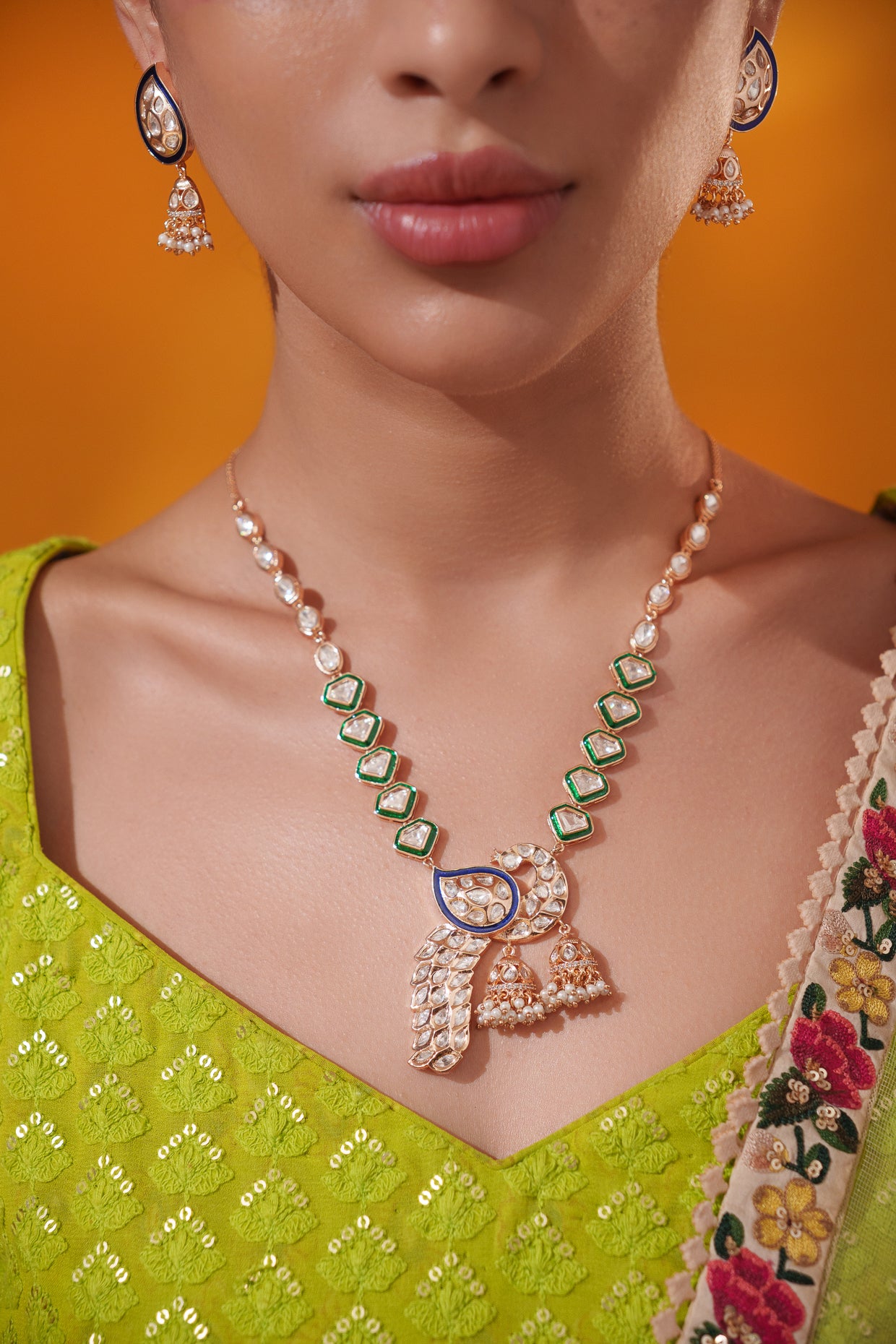 Stylish and classic kundan necklace set with matching earrings