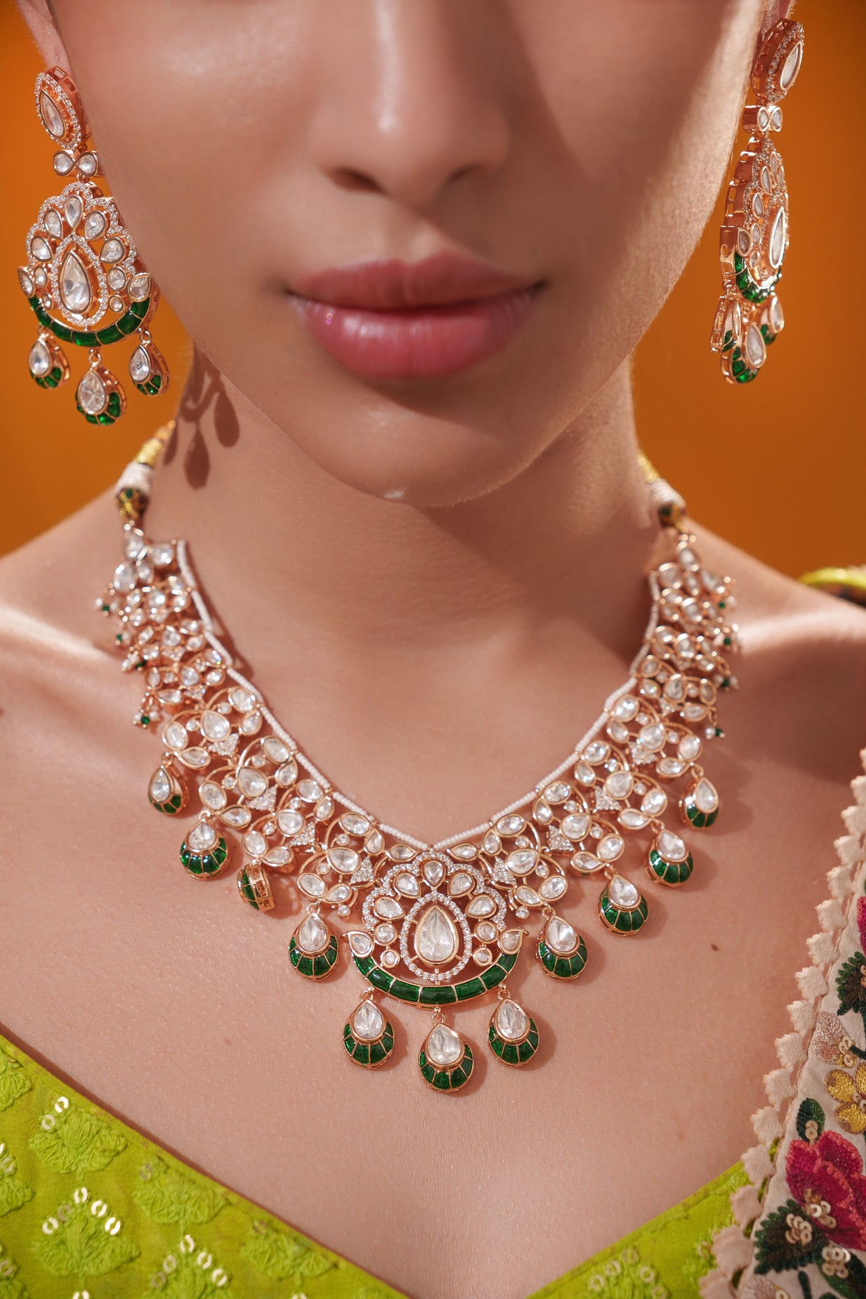 Dramatic and stylish kundan necklace set with matching earrings