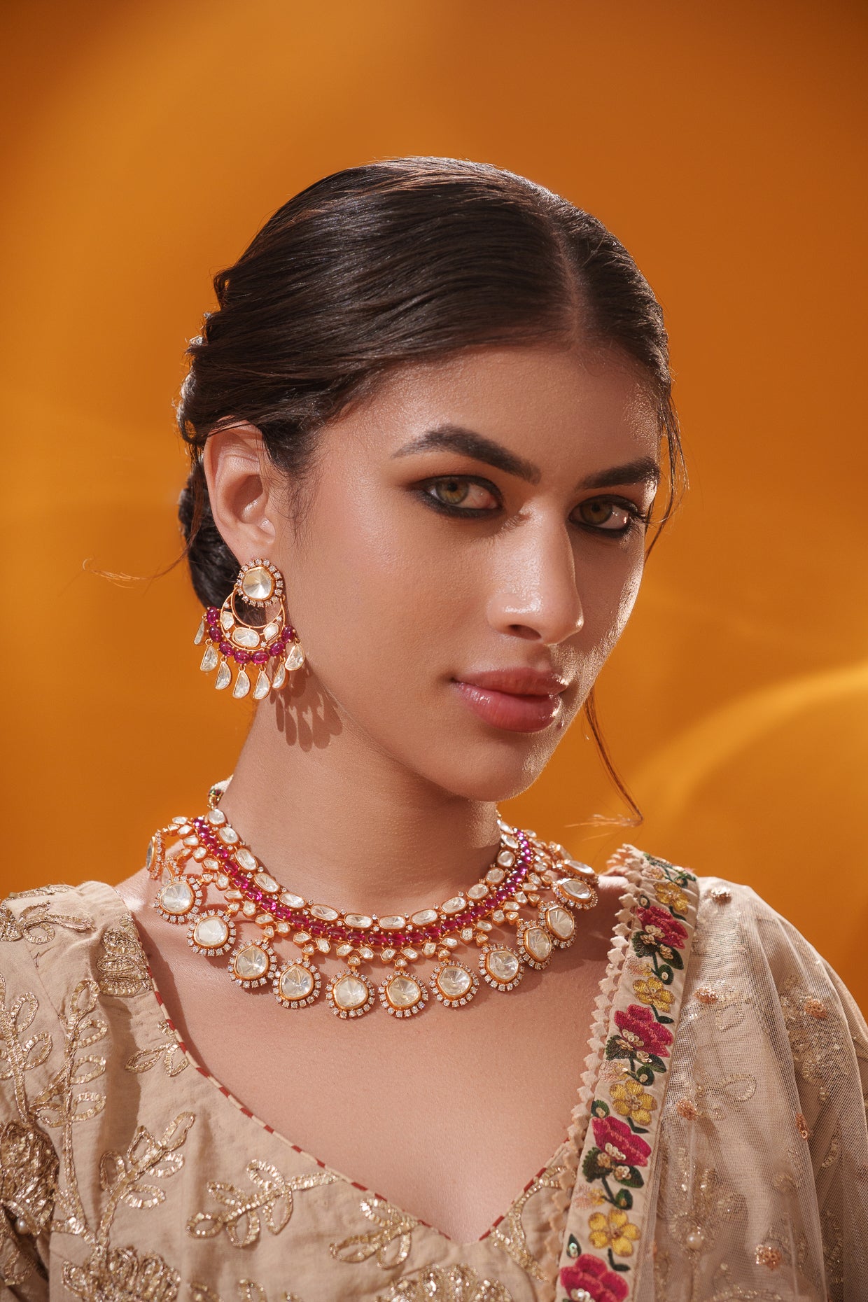 Bold and dramatic moissanite necklace set with earrings