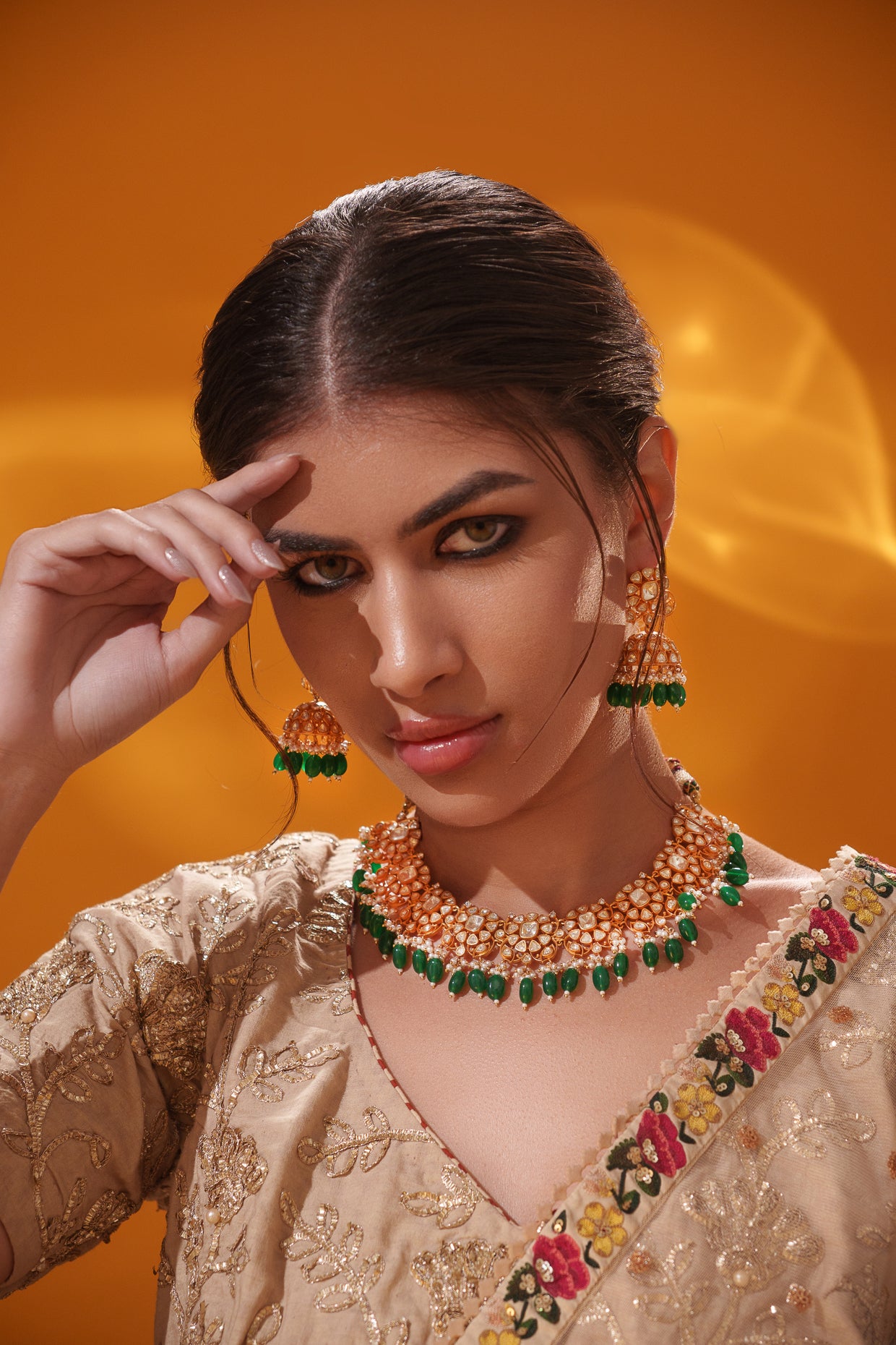 Dramatic and bold moissanite set with jhumkis