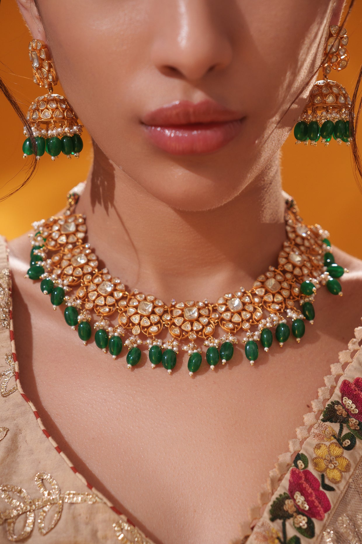 Dramatic and bold moissanite set with jhumkis