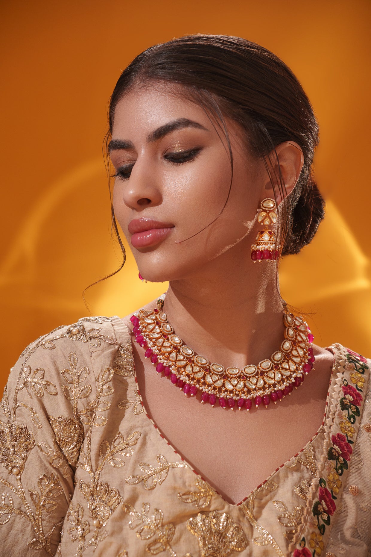 Dramatic and bold moissanite set with jhumkis
