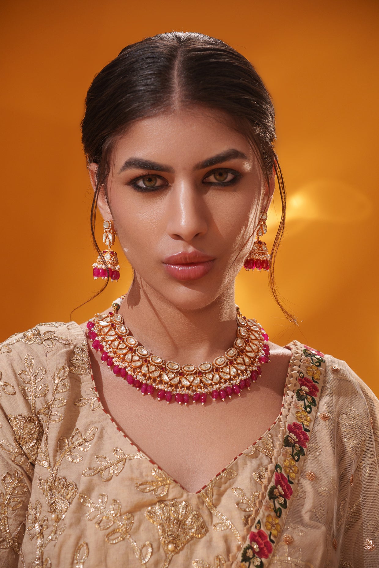 Dramatic and bold moissanite set with jhumkis