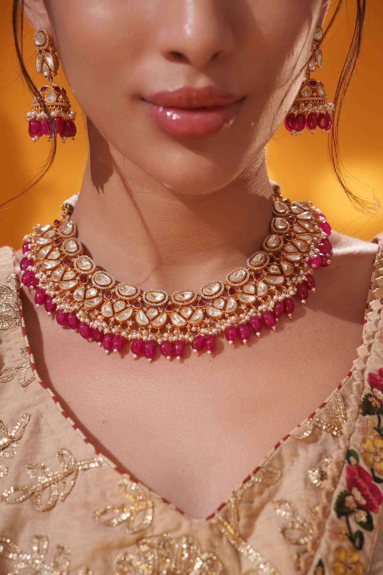 Dramatic and bold moissanite set with jhumkis