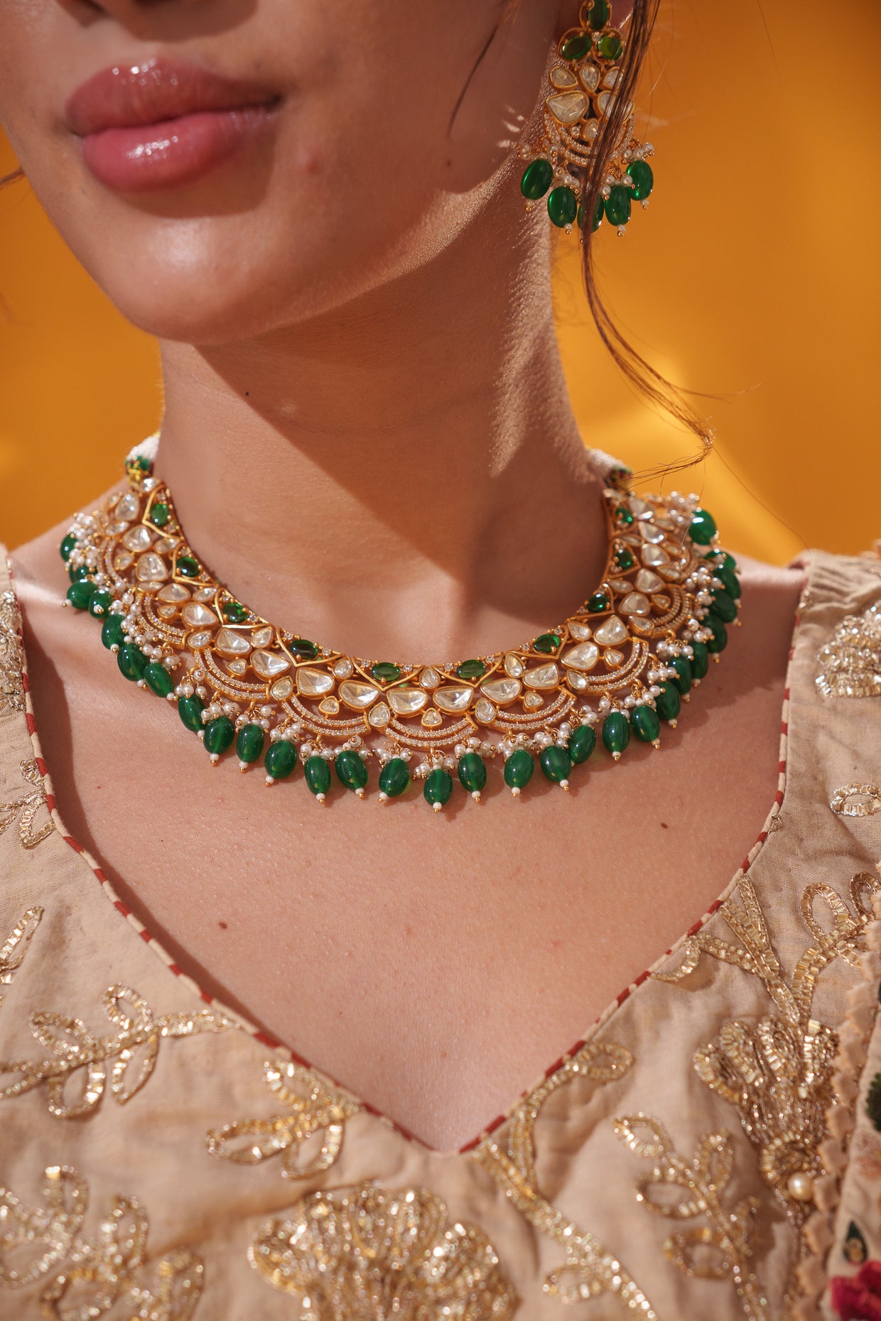 Dramatic and bold moissanite set with jhumkis