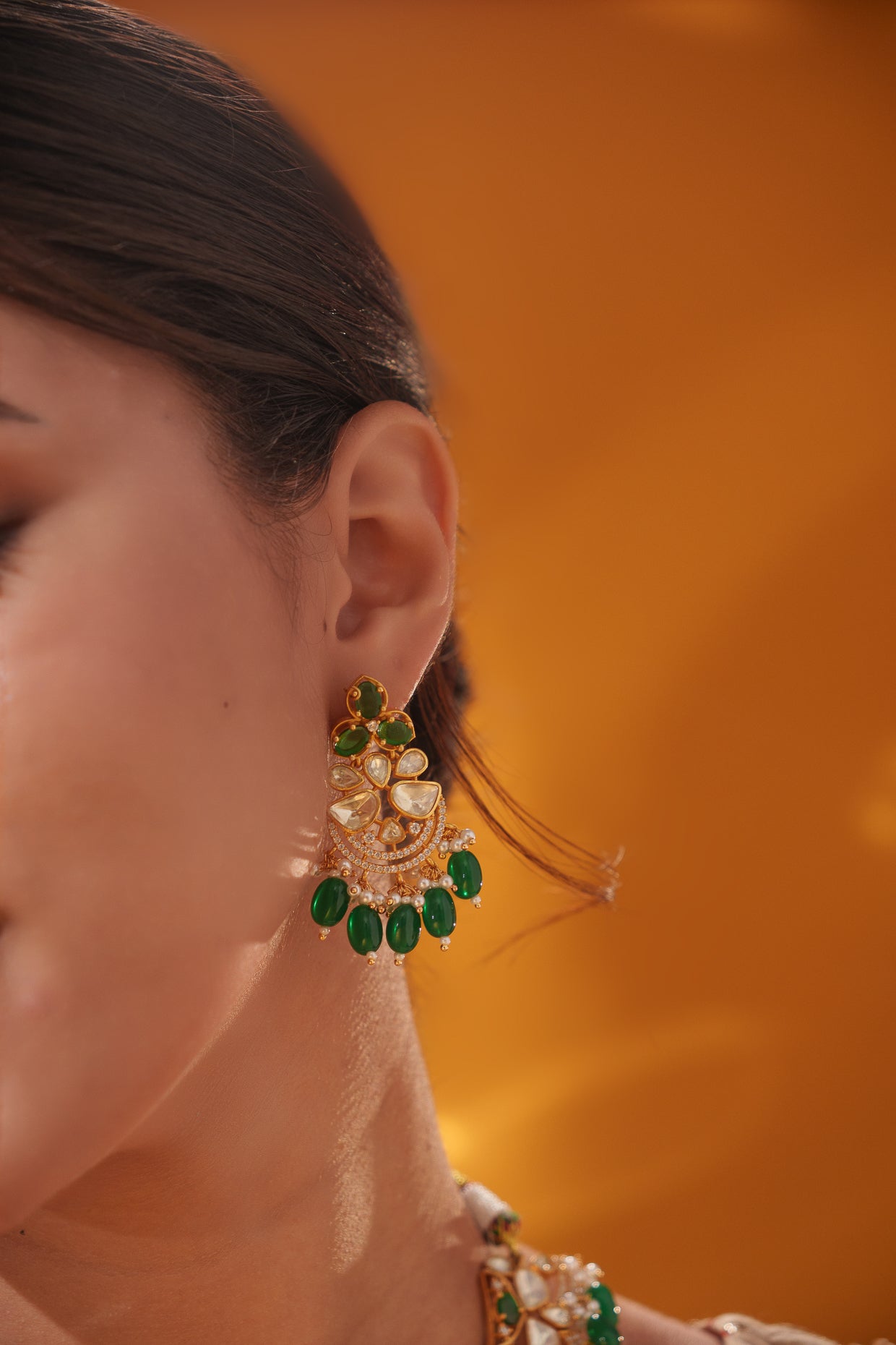 Dramatic and bold moissanite set with jhumkis