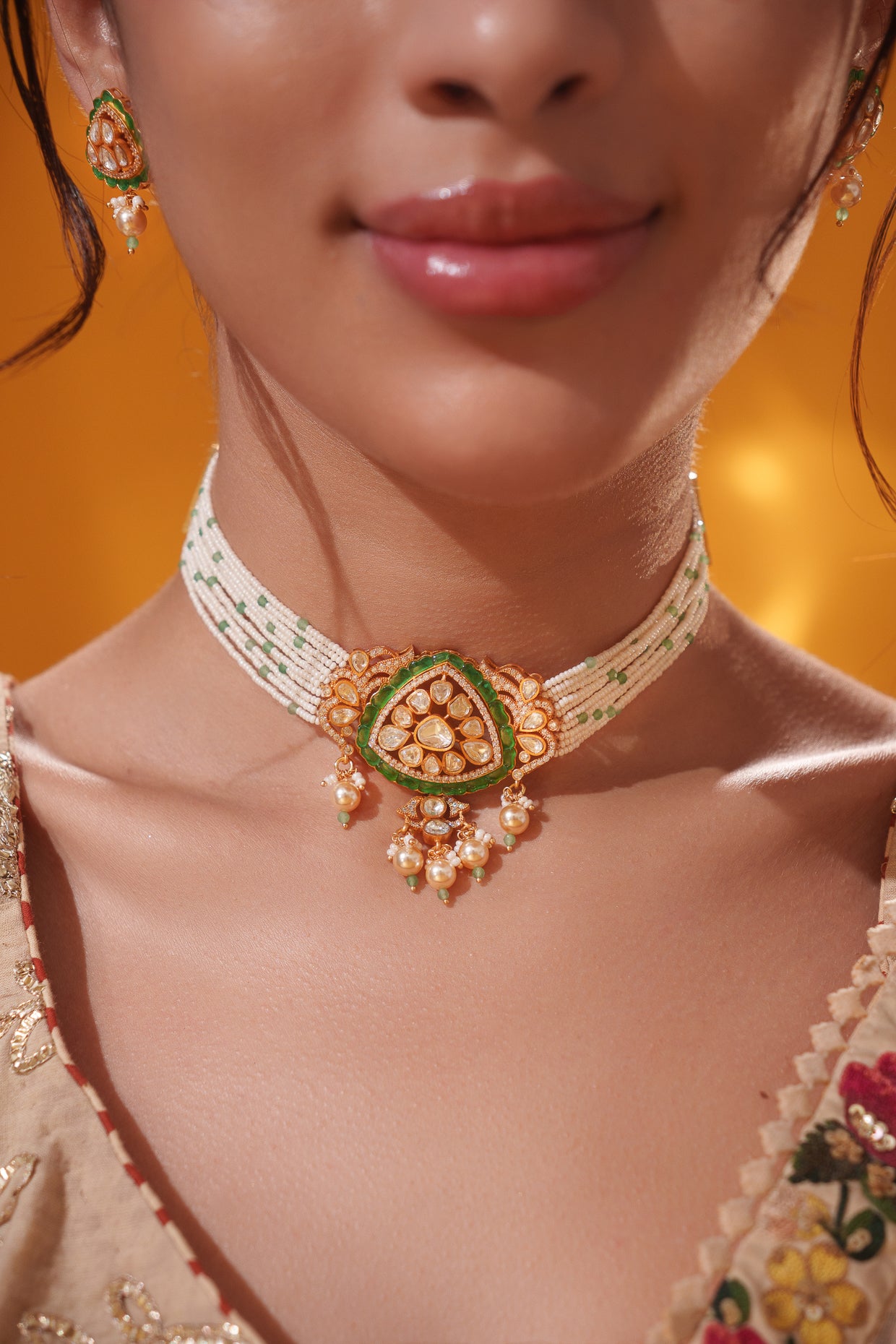 Elegant and stylish moissanite choker with matching earrings