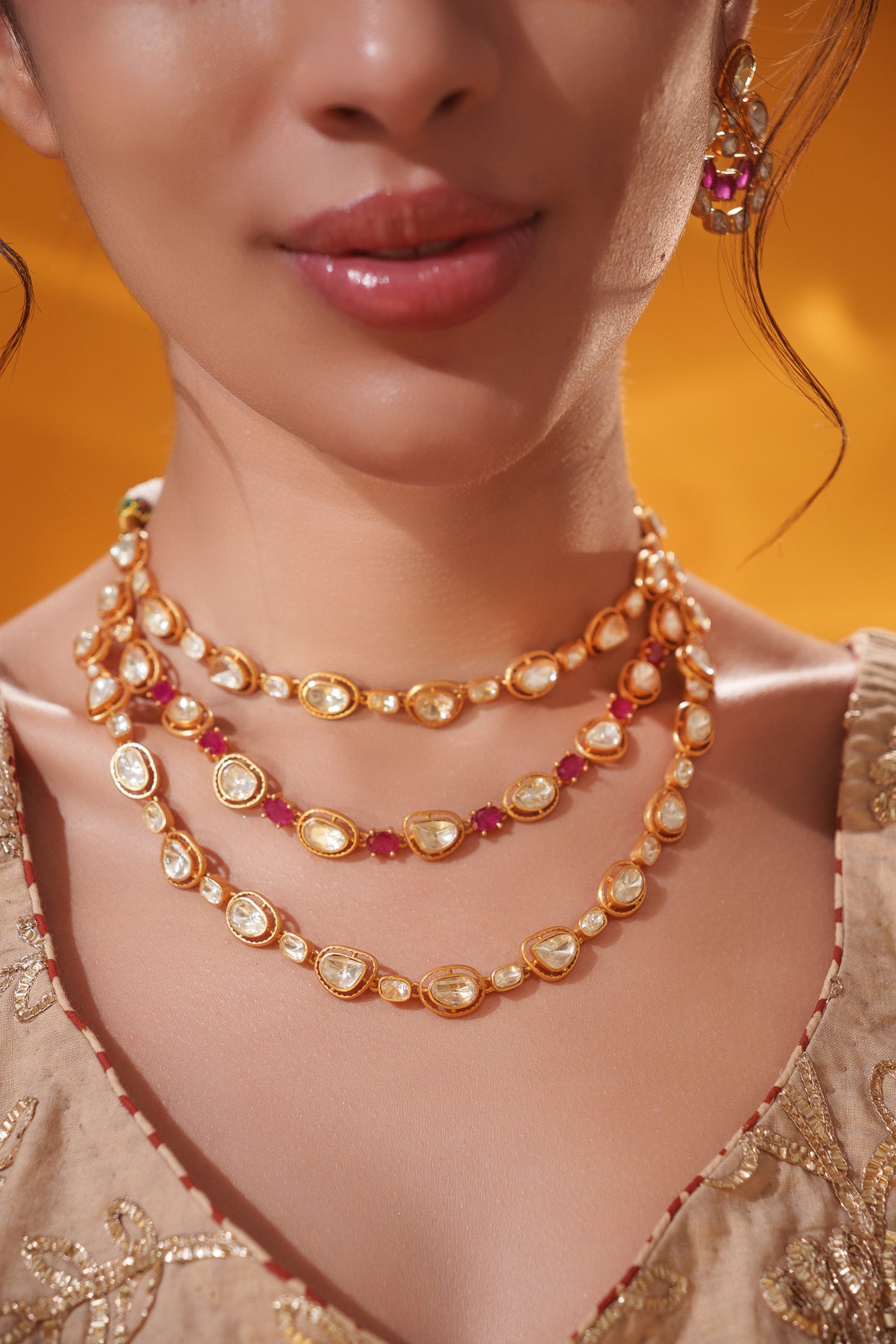 Bold and dramatic moissanite long necklace set with matching earrings