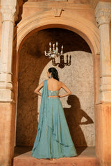 ZEPHYR LEHENGA- Corset blouse and drapes panelled lehenga