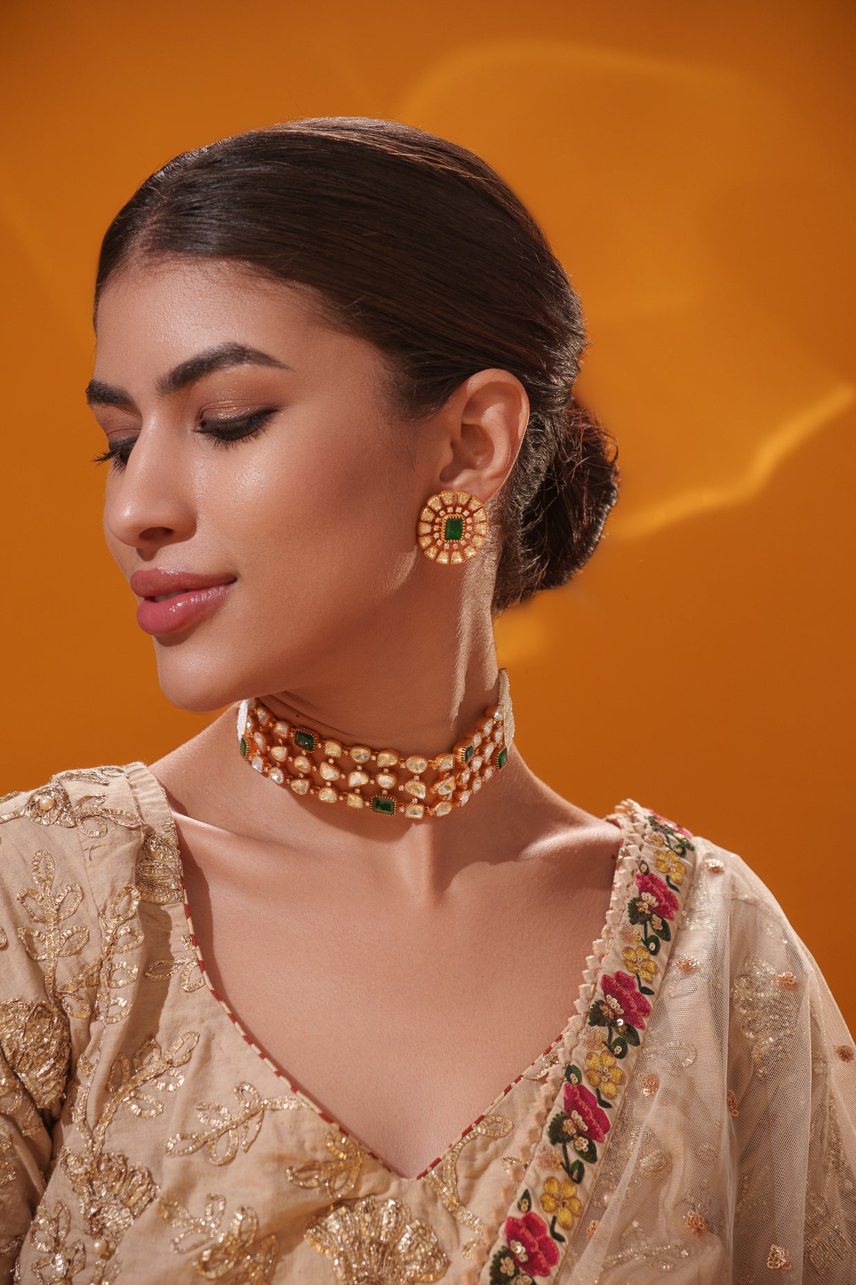Elegant and stylish moissanite choker with matching earrings