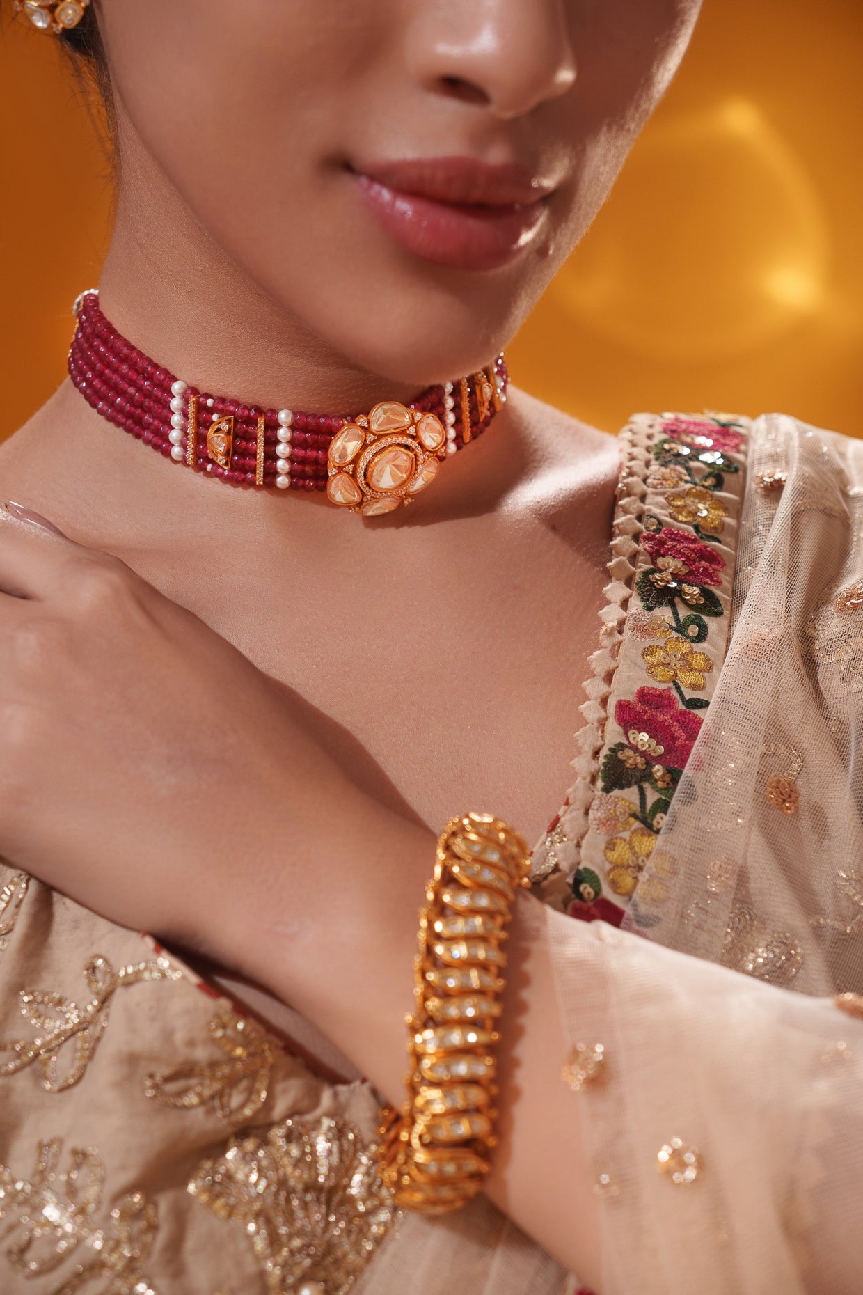 Elegant and classy moissanite red beaded choker