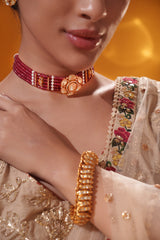 Elegant and classy moissanite red beaded choker