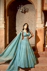 MEANDER LEHENGA-Rucched blouse and lehenga with dupatta