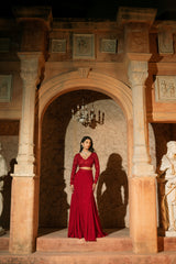 CALISTA SKIRT SET- V-neck blouse and godet panelled skirt set