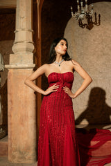 SYRENA GOWN-Embroidered corset gown with trail