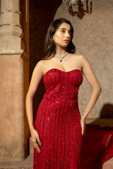 SYRENA GOWN-Embroidered corset gown with trail