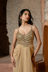 THIANA GOWN- Embroidered draped gown