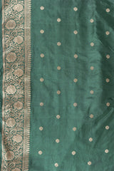 Bottle Green Pure Katan Silk Banarasi Handloom Saree