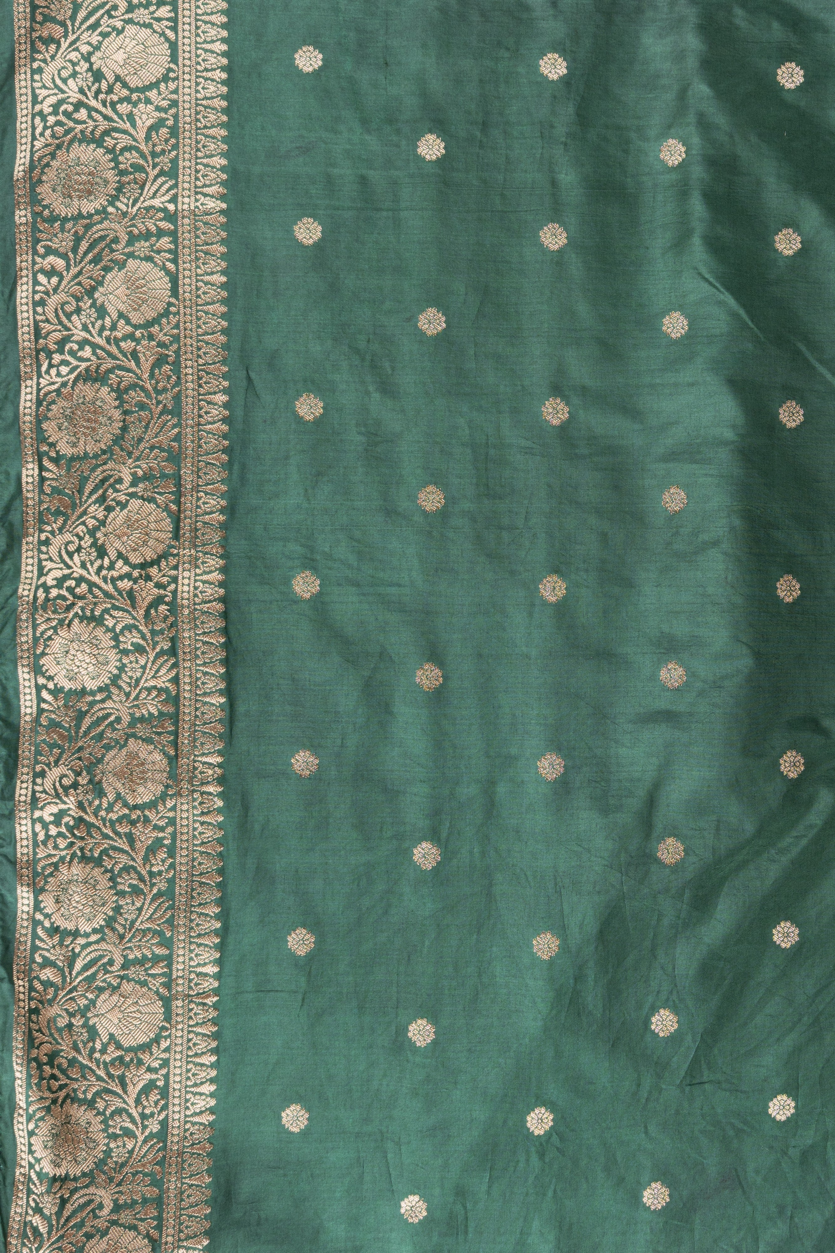 Bottle Green Pure Katan Silk Banarasi Handloom Saree