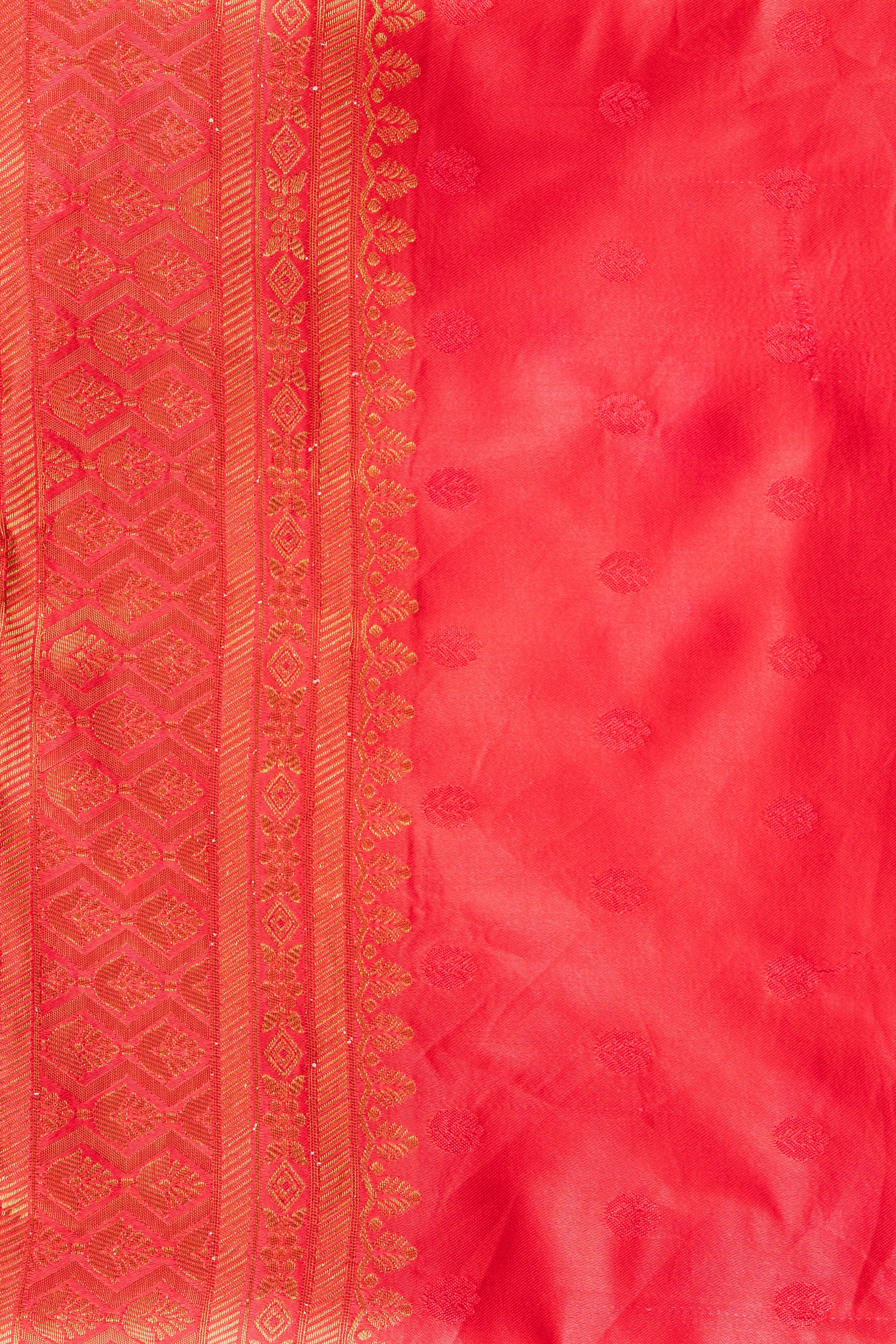 Cherry Red Pure Katan Silk Banarasi Handloom Saree
