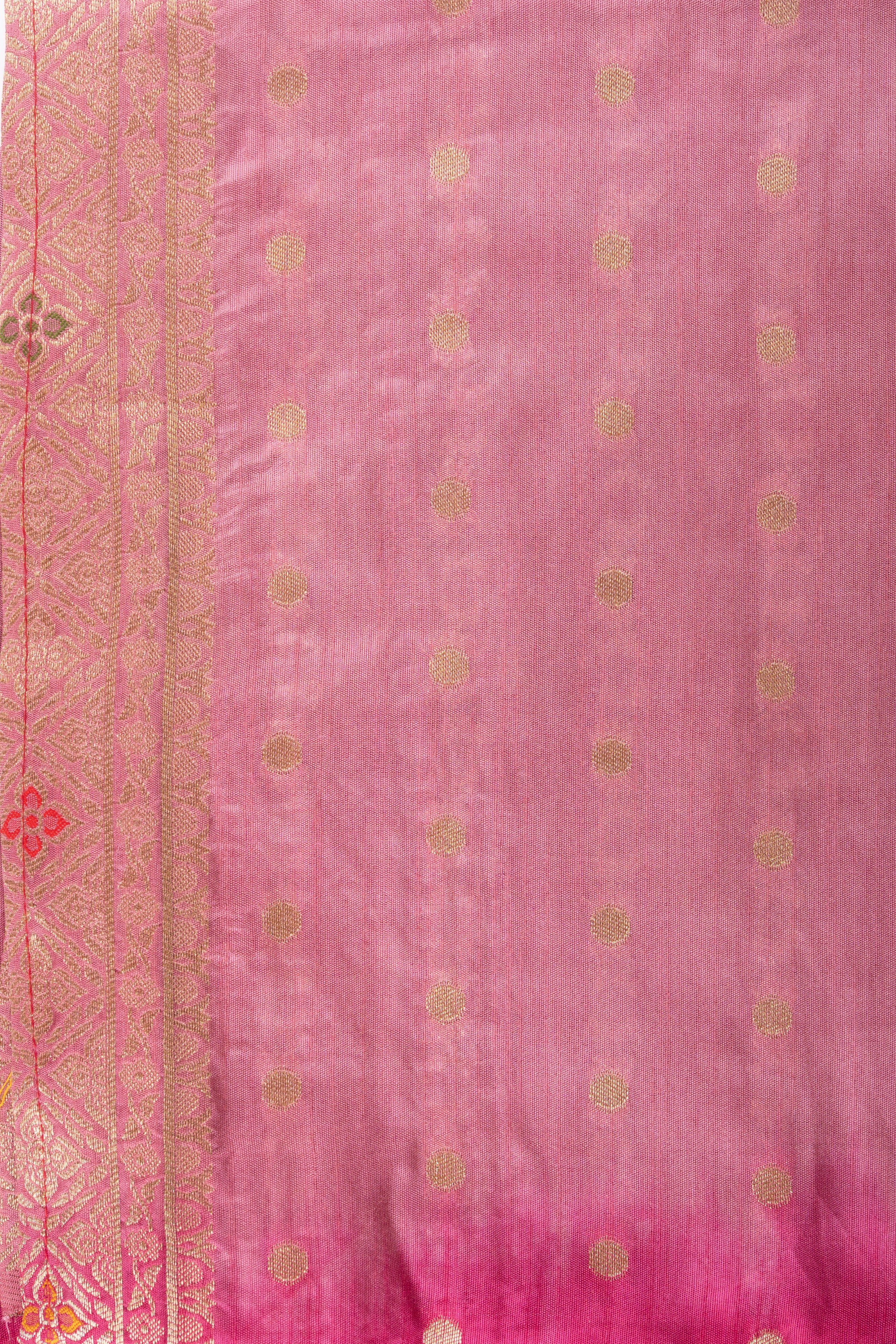 Red Pink Motif Pure Katan Silk Banarasi Handloom Saree