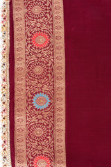 Maroon Pure Chiffon Banarasi Silk Handloom Saree