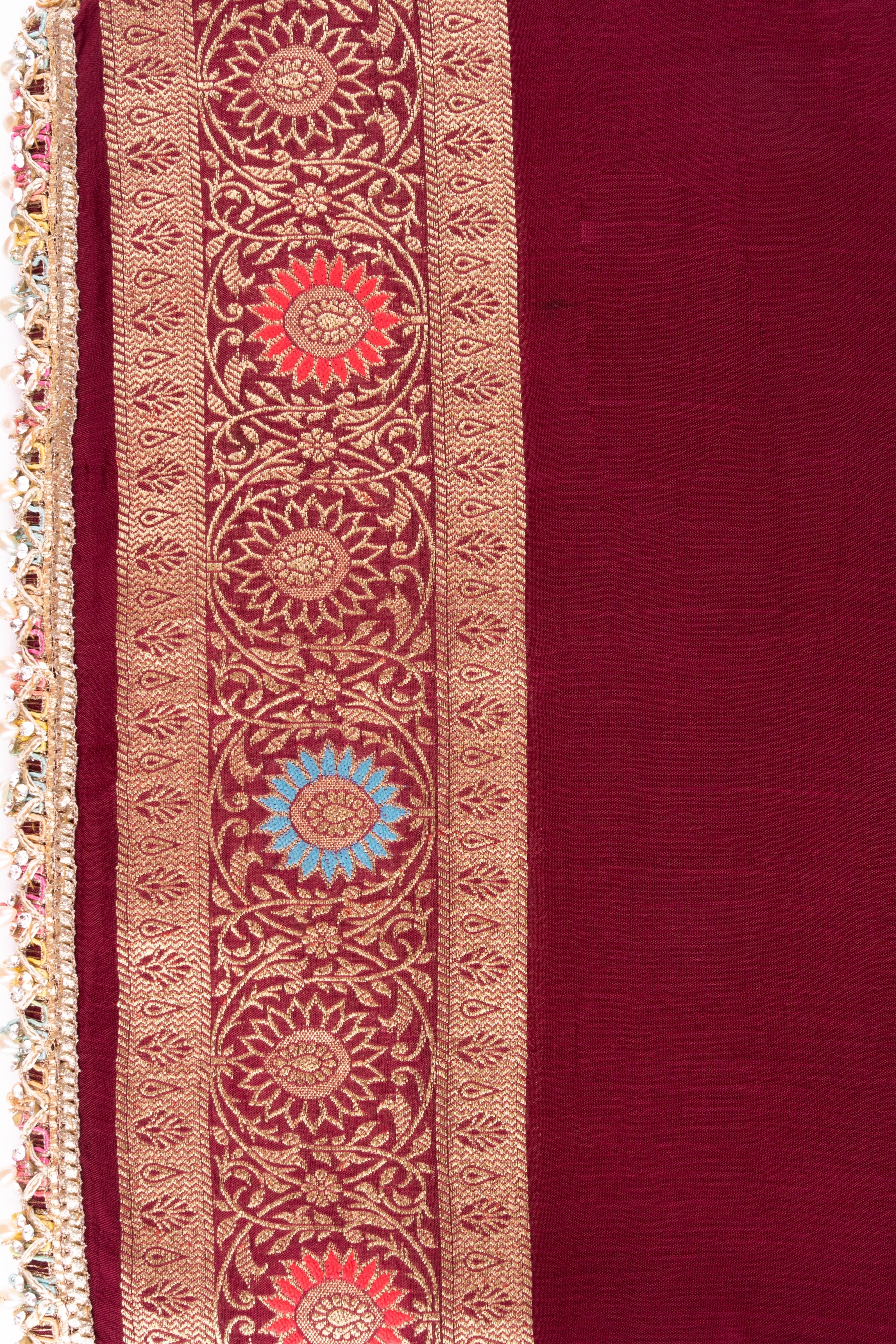 Maroon Pure Chiffon Banarasi Silk Handloom Saree