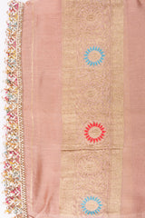 Onion Pink Pure Chiffon Banarasi Silk Handloom Saree
