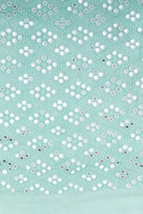 Sky Blue Pure Georgette Handloom Mirror Work Saree