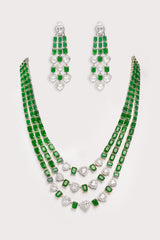 Elegant and classy emerald 3-line diamond necklace set