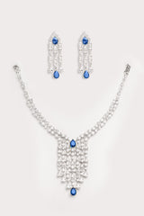 Elegant and sleek diamond pendant set with sapphire stone and earrings