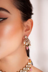 Dramatic and stylish kundan necklace set with matching earrings