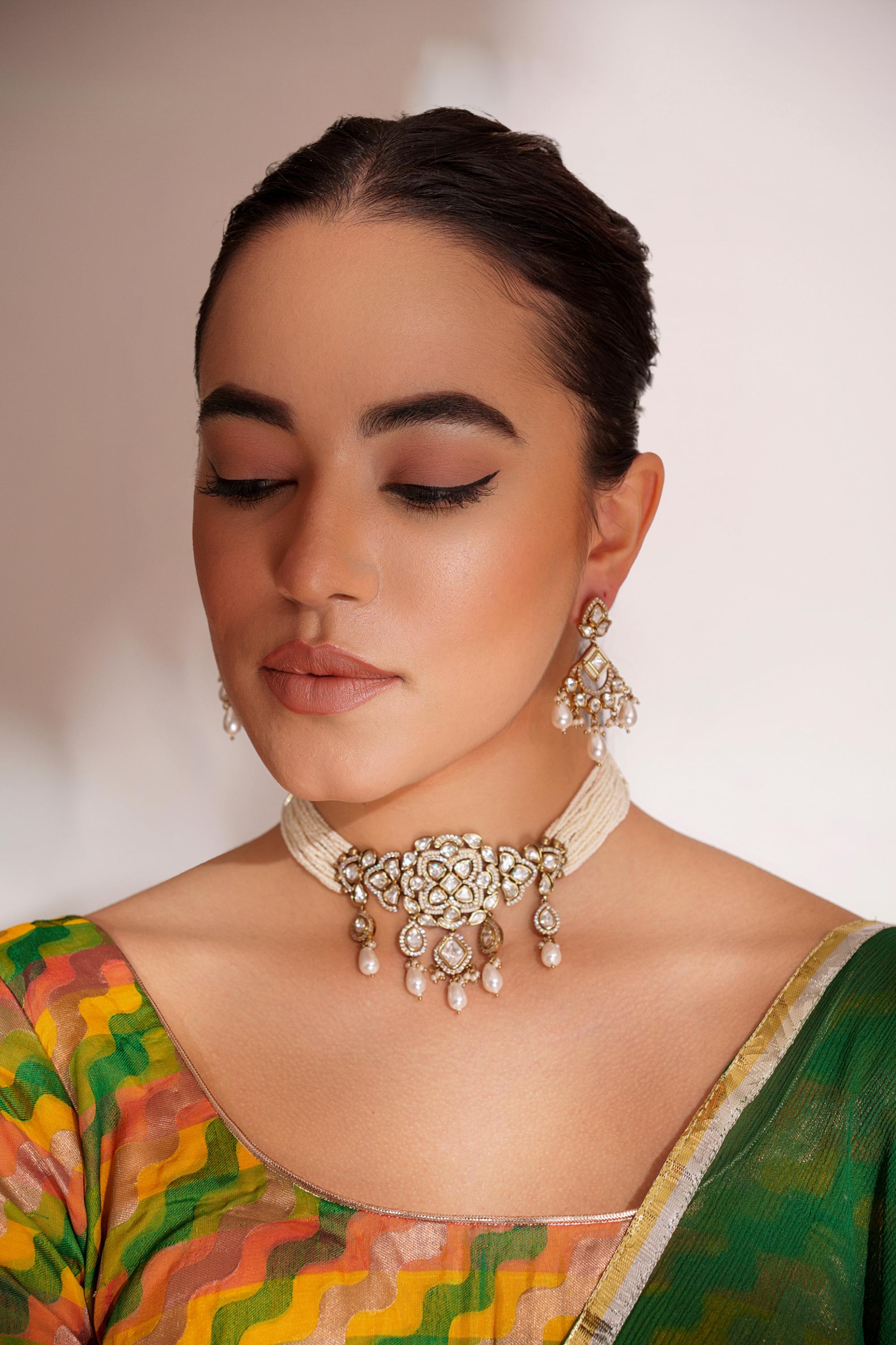 Classy kundan choker set with elegant pair of earrings