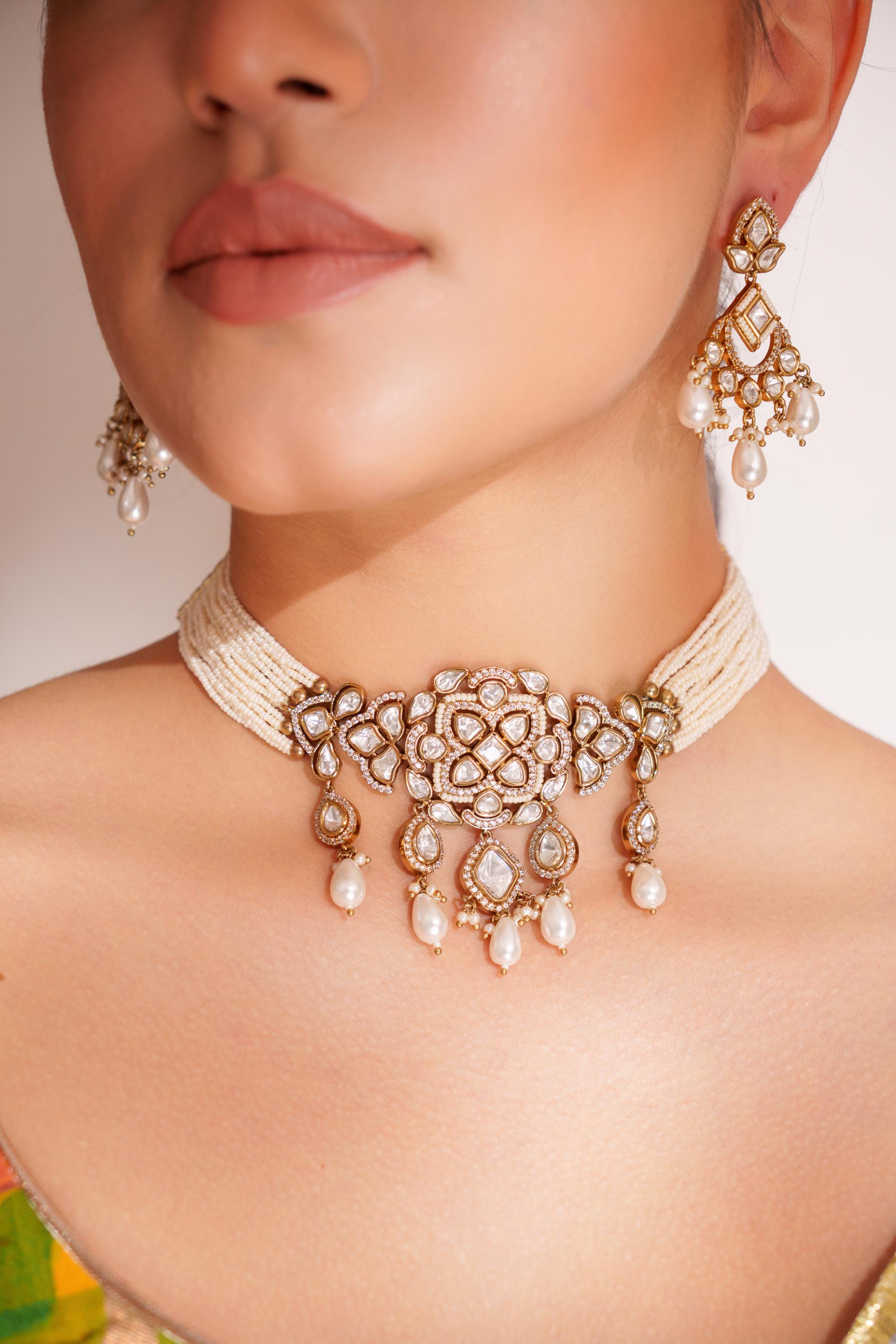 Classy kundan choker set with elegant pair of earrings