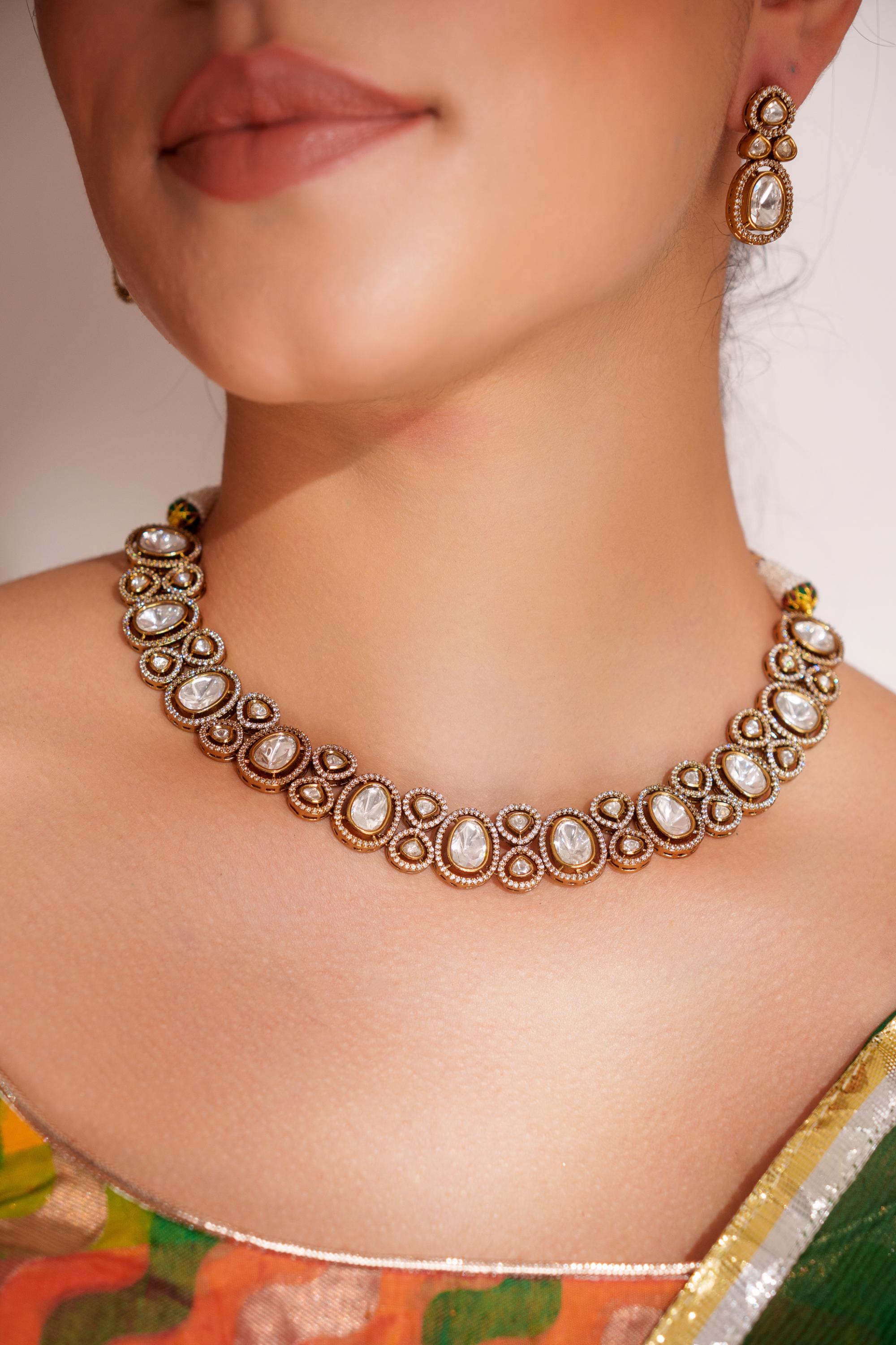 Elegant and stylish zircon stone necklace set with matching earrings