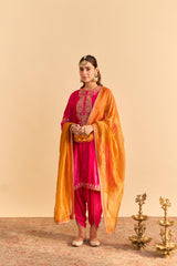 Amal - Hotpink A-line Kurta with Dhoti with Dupatta