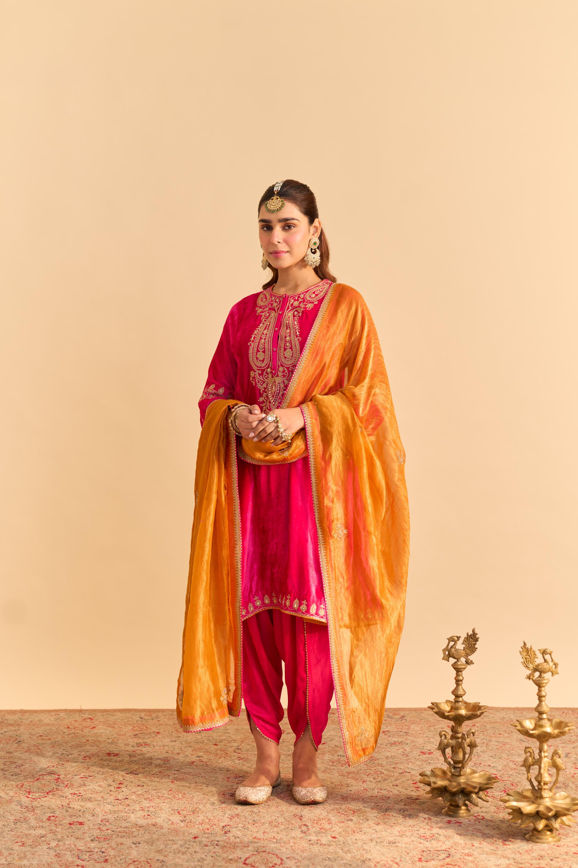 Amal - Hotpink A-line Kurta with Dhoti with Dupatta
