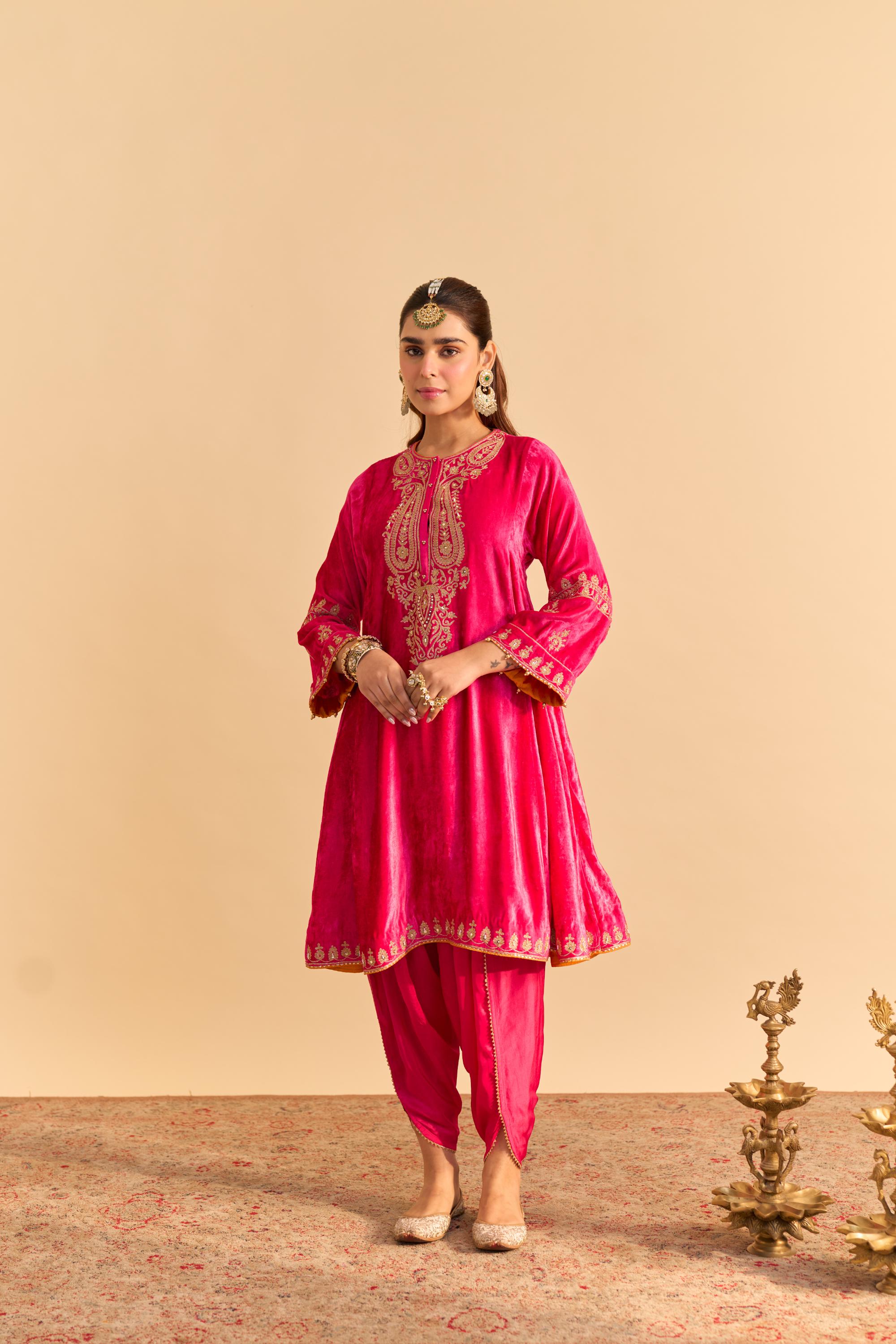 Amal - Hotpink A-line Kurta with Dhoti with Dupatta