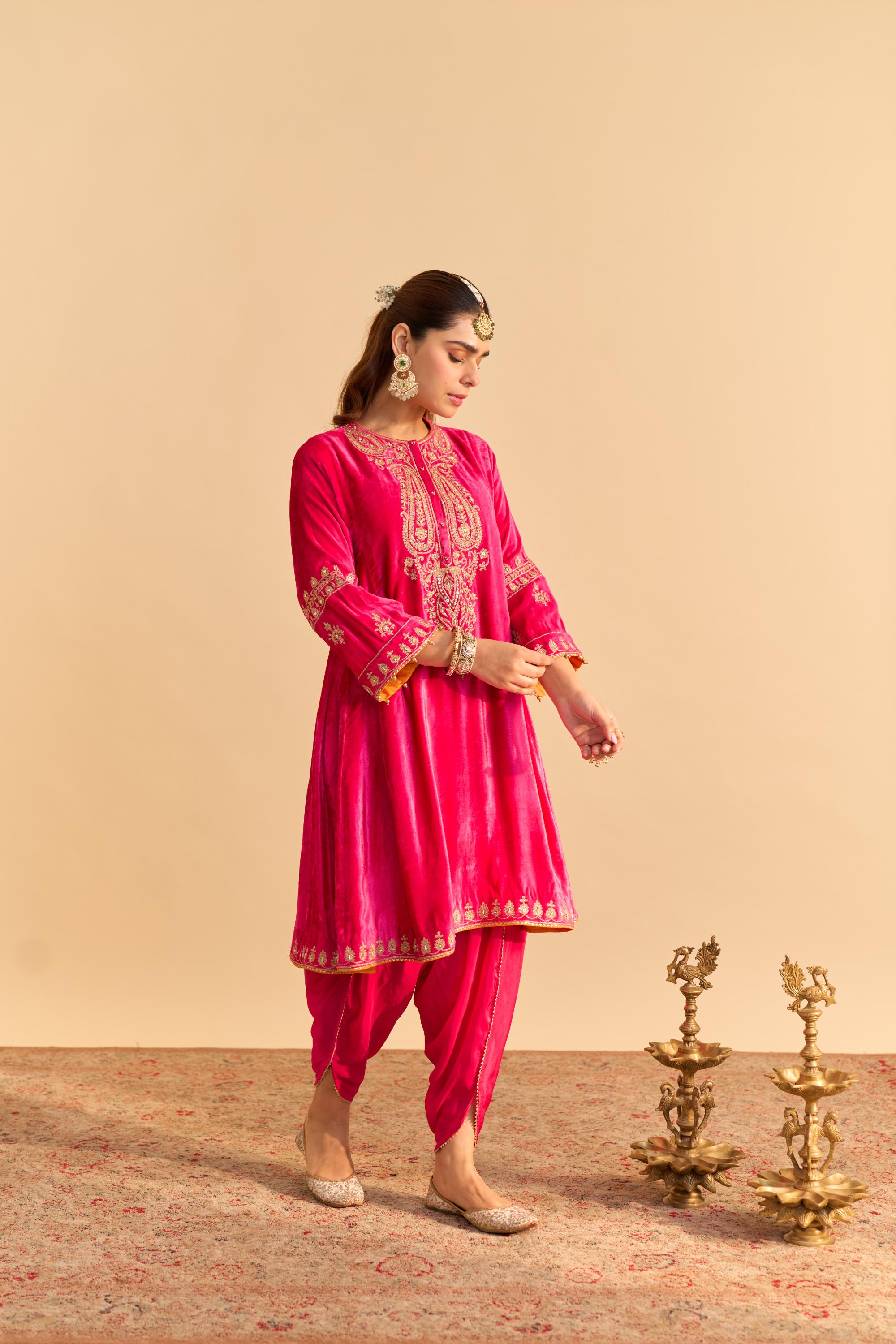 Amal - Hotpink A-line Kurta with Dhoti with Dupatta
