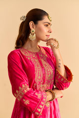 Amal - Hotpink A-line Kurta with Dhoti with Dupatta