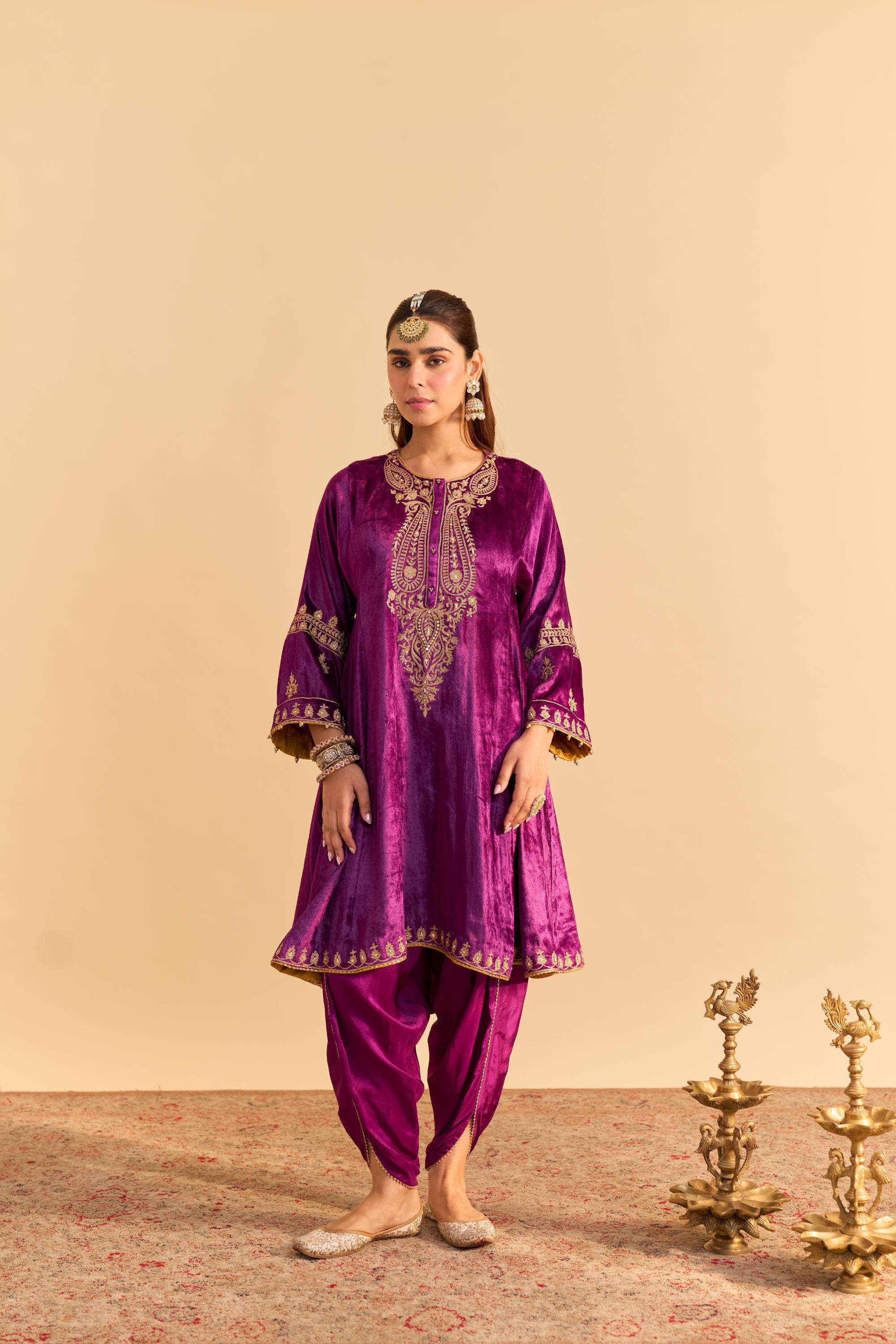 Amal - Deep Purple A-line Kurta with Dhoti with Dupatta