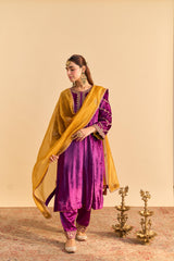 Azmiya - Deep Purple Chauga with Salwar and Dupatta