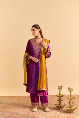 Aynaz - Deep Purple Kurta with Salwar and Dupatta