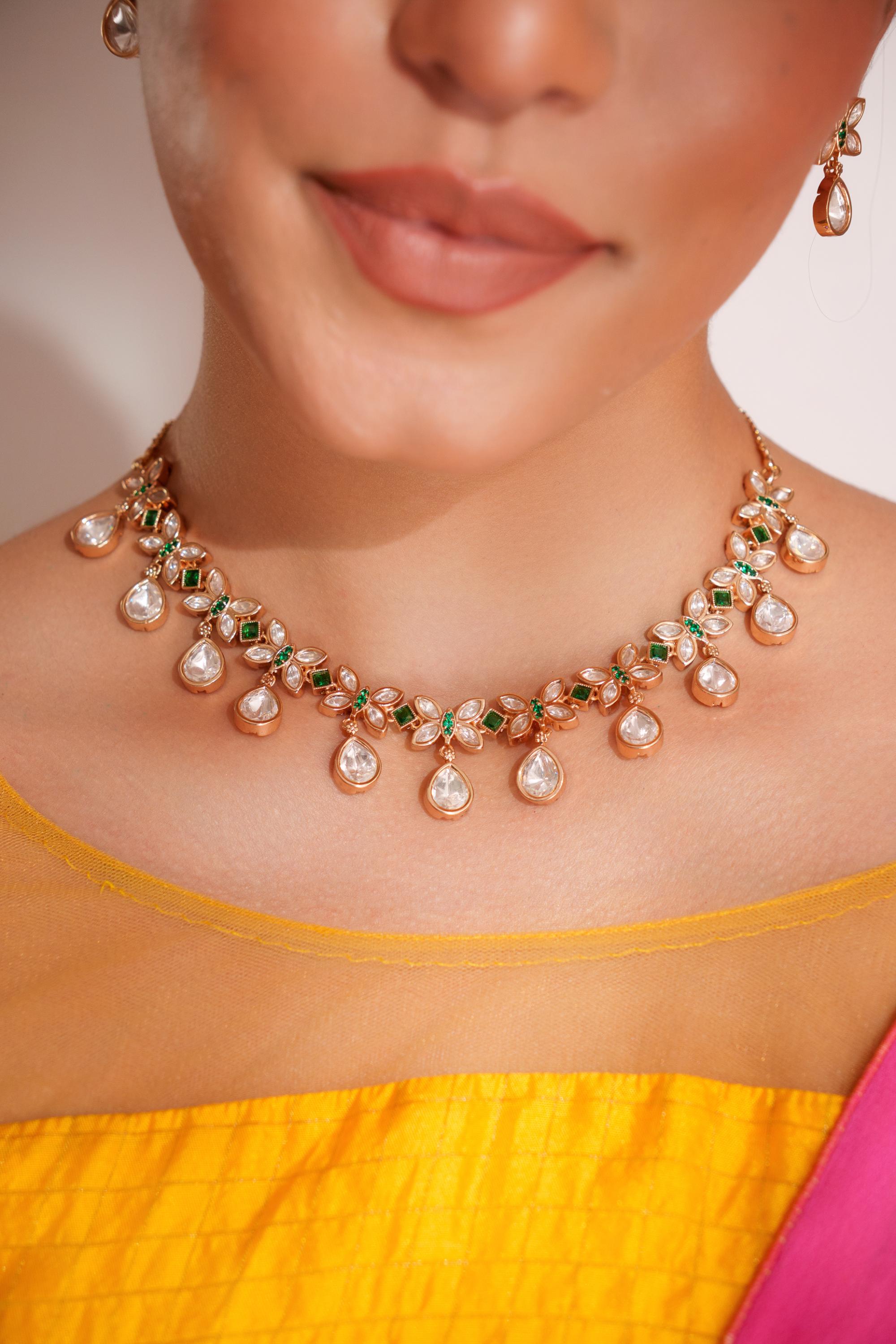 Dramatic and stylish kundan necklace set with matching earrings
