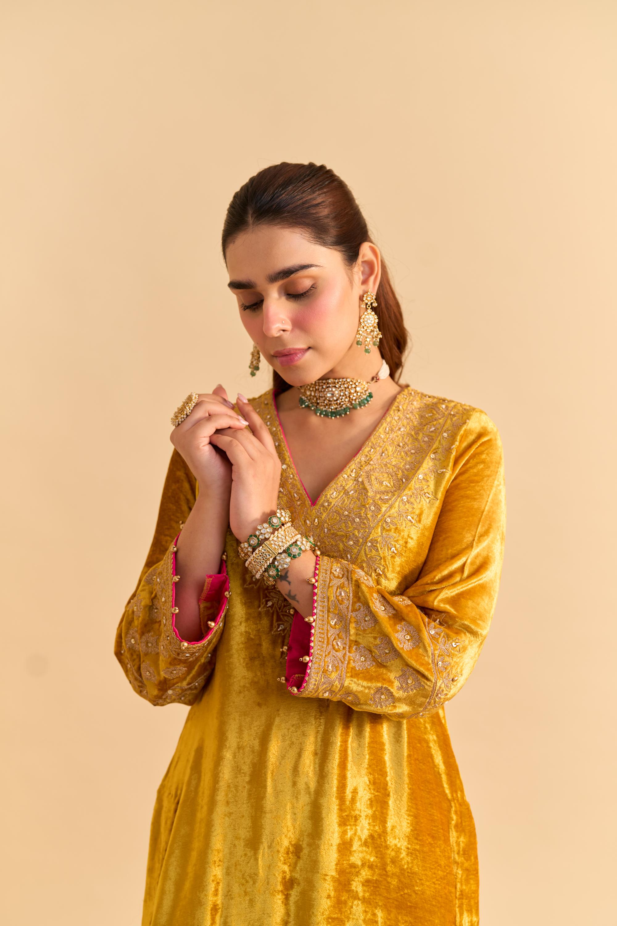 Aynaz - Mustard Kurta with Salwar and Dupatta