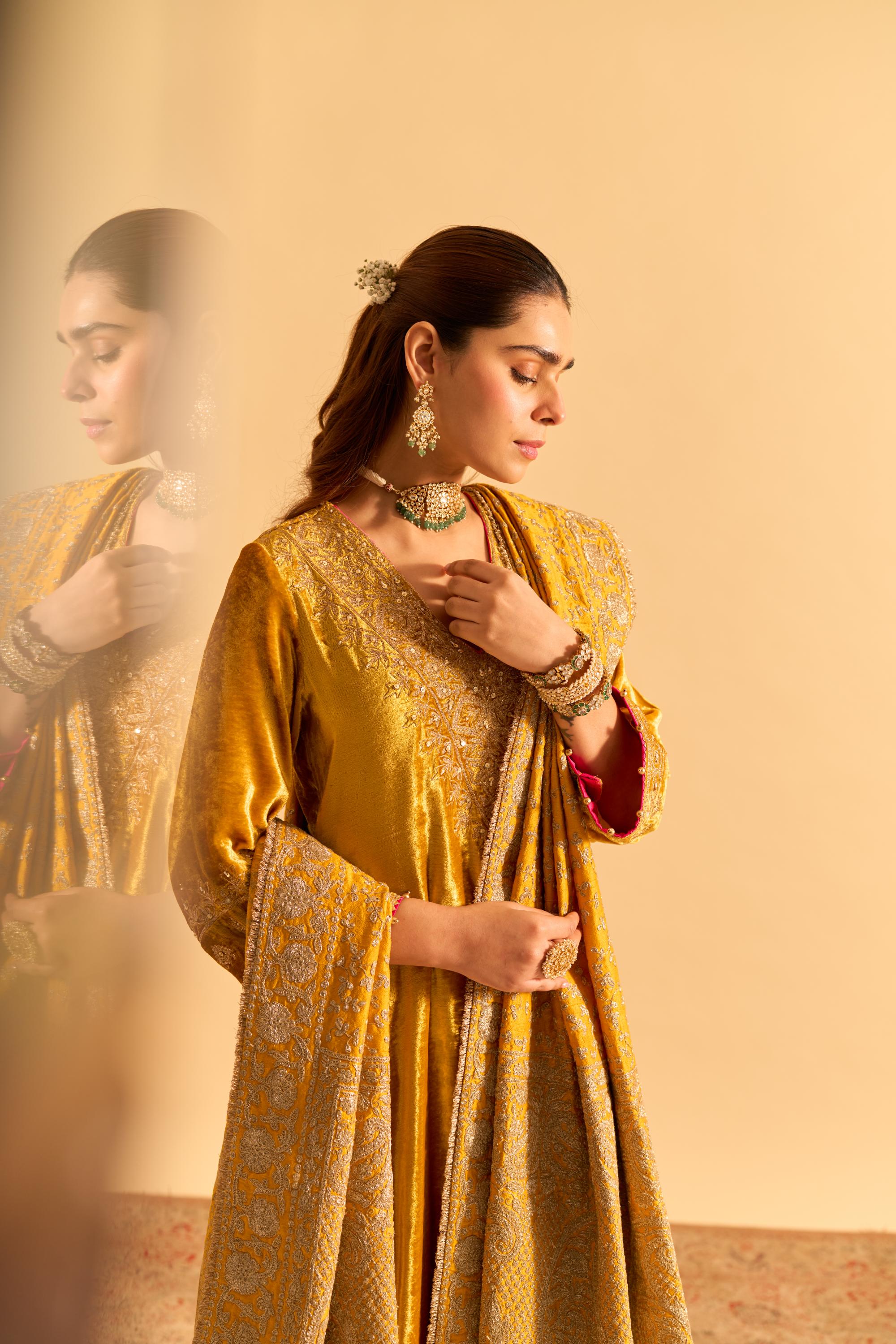 Aynaz - Mustard Kurta with Salwar and Dupatta